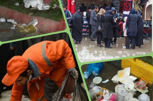 پاکسازی معابر و خیابان‌ها پس از توزیع نذورات